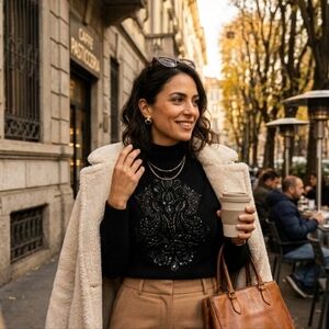 NWT Luisa Spagnoli Black wool cashmere blend sweater L